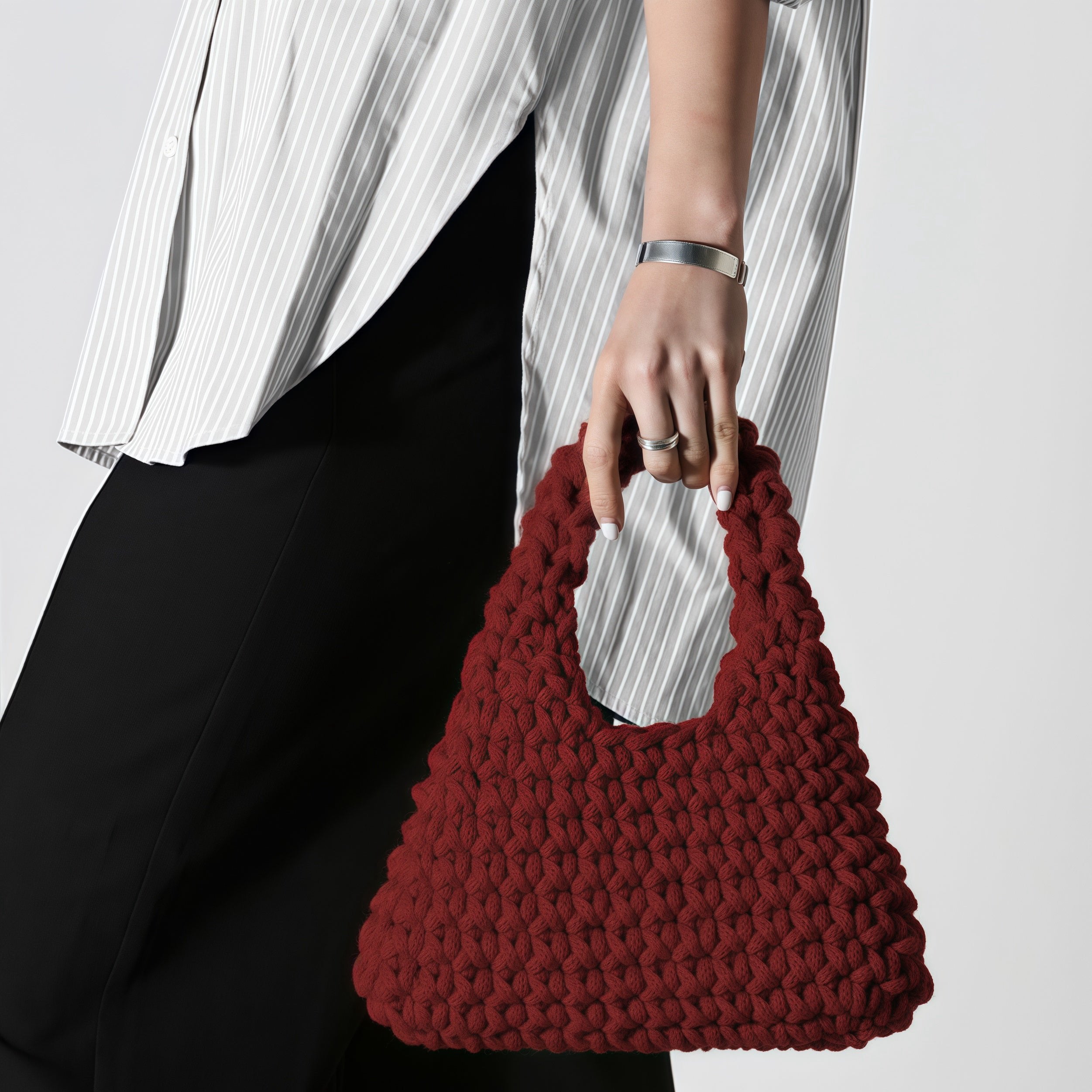 DIANNA bespoke handbag in sophisticated Bordeaux, ethically crafted for a modern, minimalist luxury look.