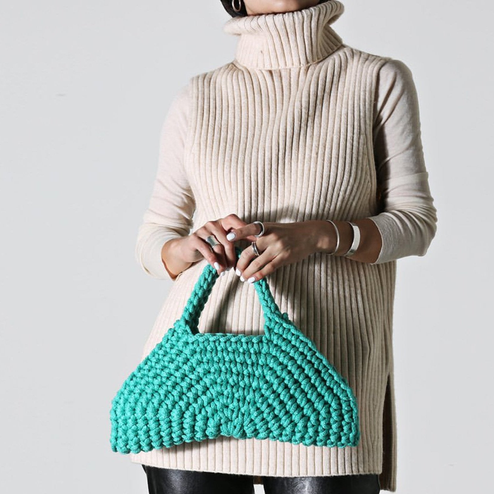 NINA premium handcrafted handbag in pure turquoise, crafted for sophisticated, sustainable elegance.